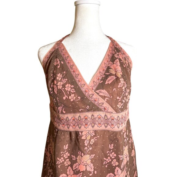 Anna Sui Halter Dress Size 8 100% Silk‎ Maxi Lined Floral Print Neutral Bergdorf - Picture 3 of 13